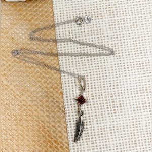 Amber Necklace w. Feather Charm - Genuine Crystal